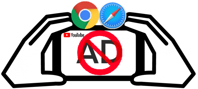 ChromeとSafariのYouTubeで広告をブロックするイメージ